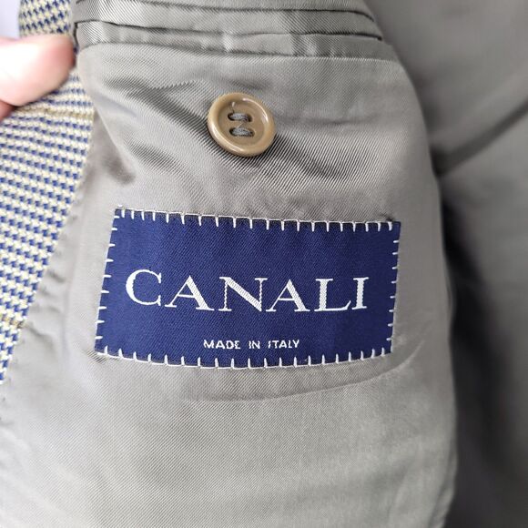 Canali Wool Blazer Mens Brown Houndstooth Italian 2 Button Single Breasted - Picture 12 of 15